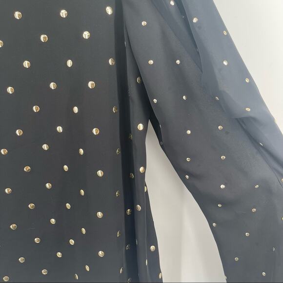 VINCE CAMUTO Blouse Black Gold Dot Grommet Holiday Cocktail Sheer Size Medium - Picture 8 of 13